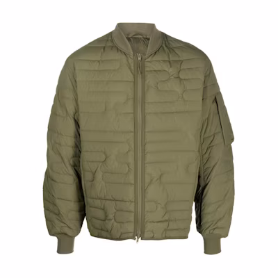 Y-3 Quilted Olive Green Bomber Jacket Long Sleeve with Zip Closure. HT4478