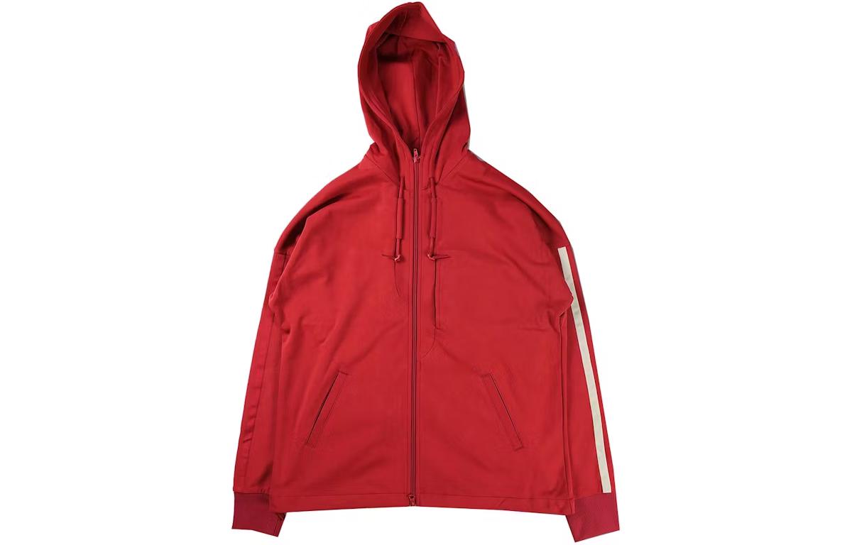 Y-3 Red Hooded Jacket with Stripe Print Long Sleeve Design CY6955