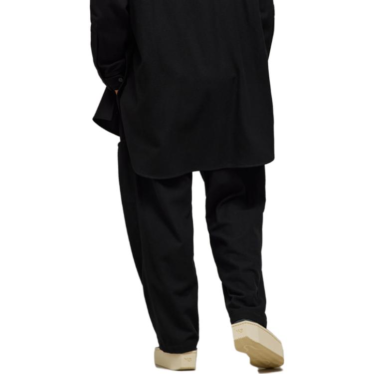 Shop Y-3 솔리드 컬러 레이스업 캐주얼 팬츠 유니섹스 블랙 IL2152