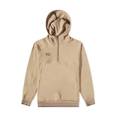 Y-3 Solid Logo Embroidered Half-Zip Hoodie Tan HT2352
