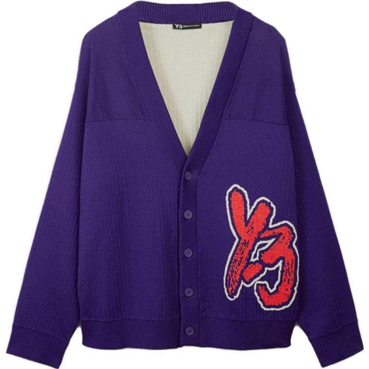 Y-3 Solid Logo Knit Cardigan Unisex Navy Blue Sweater. IA3111