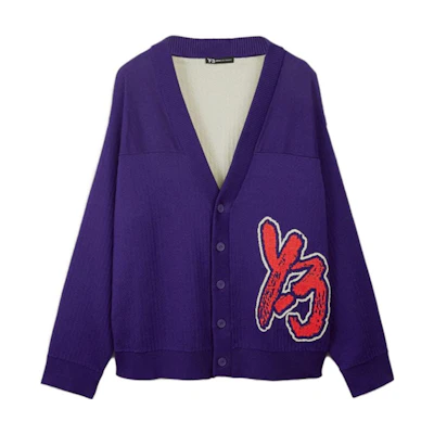 Y-3 Solid Logo Knit Cardigan Unisex Navy Blue Sweater. IA3111