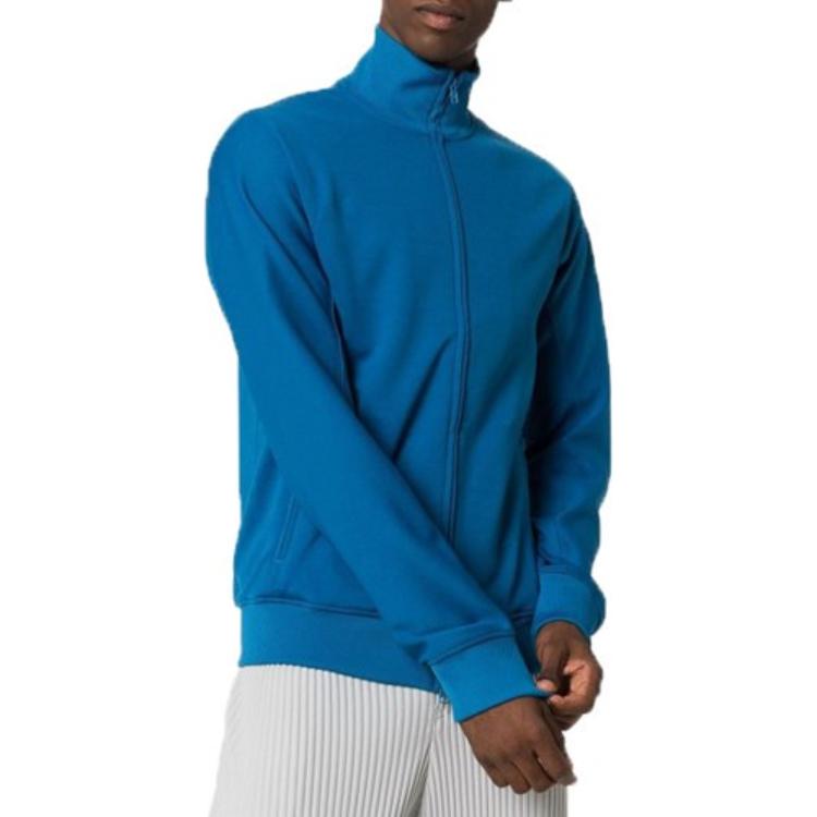 Y-3 Solid Logo Print Zip-Up Jacket Unisex Blue Long Sleeve FJ0349