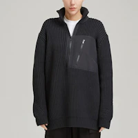 Lookbook Y-3 SS21 黑色半拉鍊針織開襟毛衣 休閒男女款 GK4799