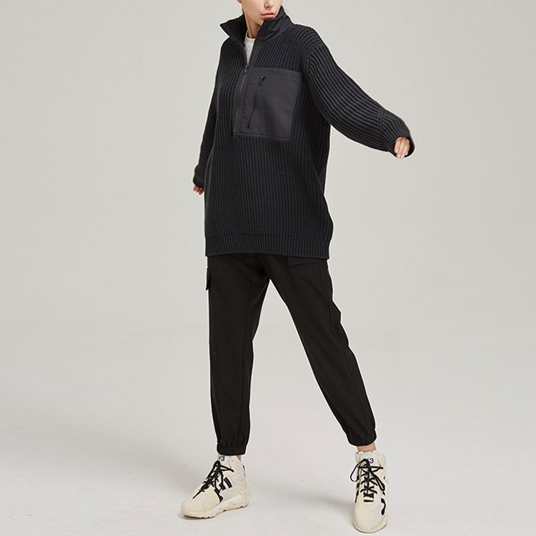 Cheap Y-3 SS21 Cárdigan de Punto Negro Unisex con Media Cremallera. GK4799