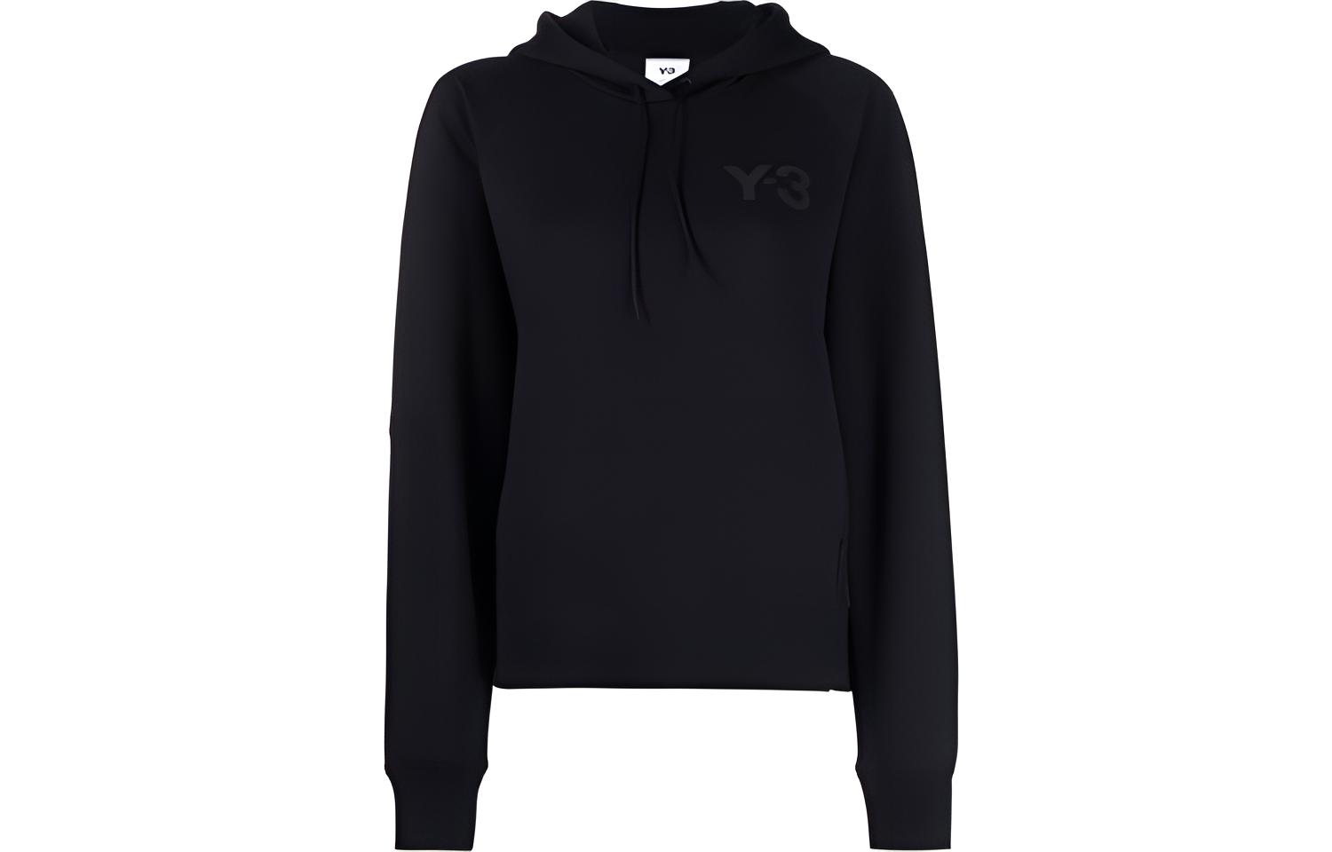 Y-3 SS21 Black Pullover Hoodie with Logo Chest Print for Men GV2799