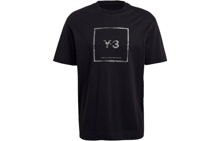 Y-3 SS21 Reflective Square Logo Unisex Black T-Shirt. GV6060