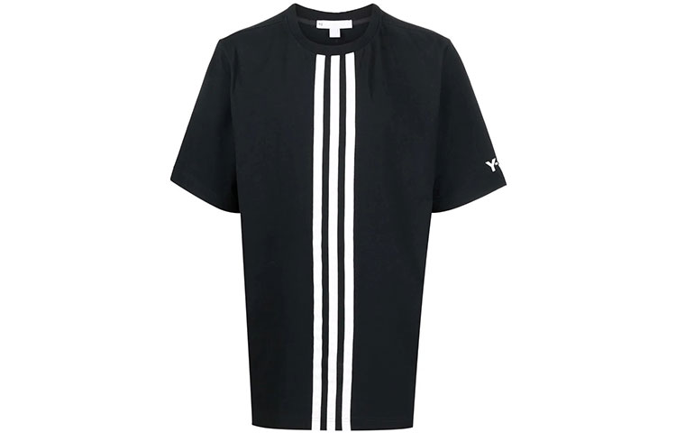 Y-3 SS22  Black Crewneck T-Shirt with Contrasting Stripes. HG6095