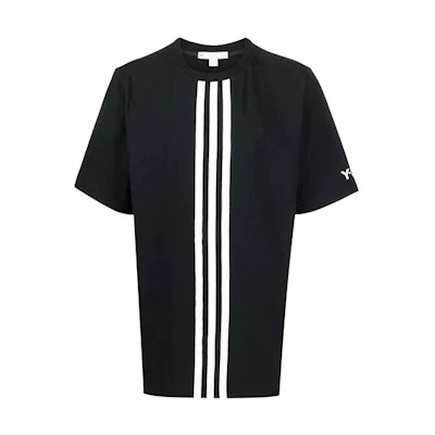 Y-3 SS22 Black Crewneck T-Shirt with Contrasting Stripes. HG6095