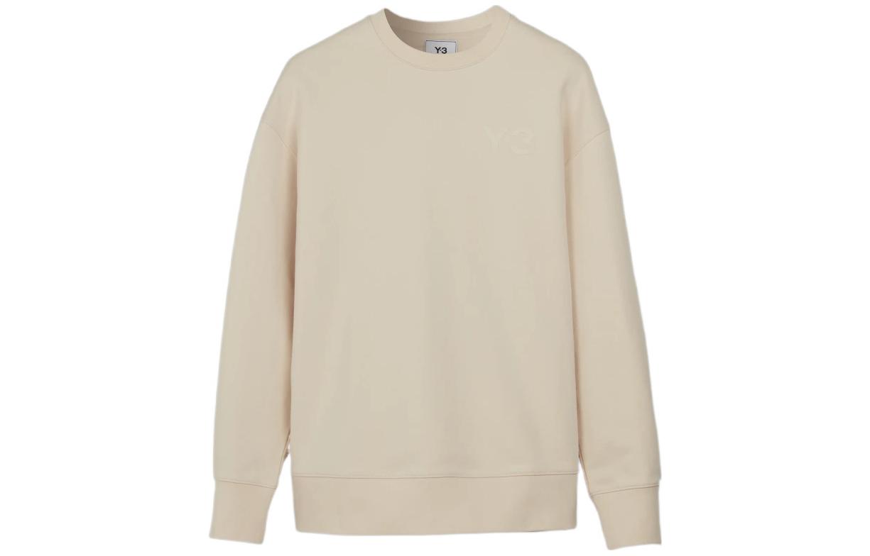 Y-3 SS22 Beige Logo Print Crewneck Long Sleeve Pullover Sweatshirt HG6215