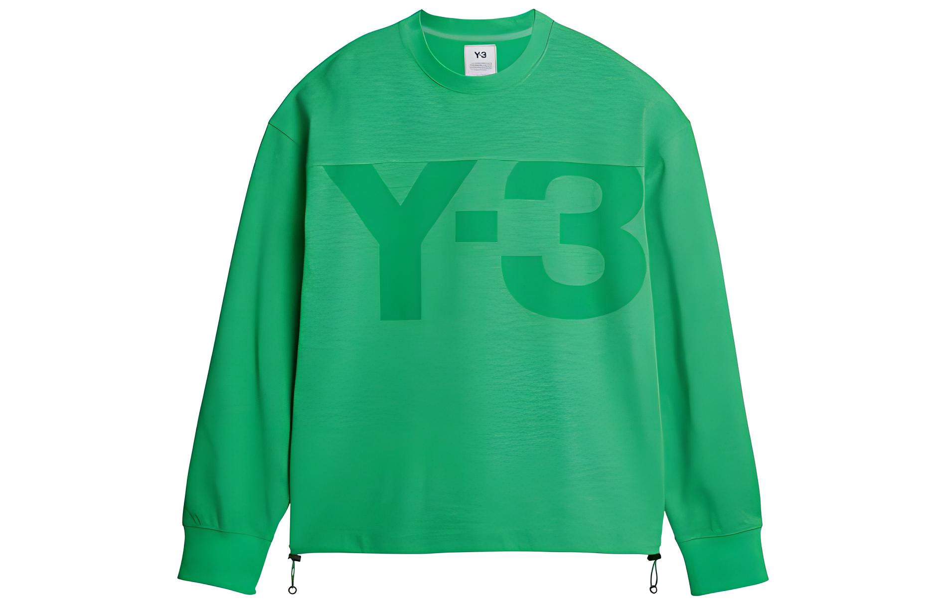 Y-3 SS22 Letter Logo Print Drawstring Crewneck Sweatshirt Mens Green HG6196