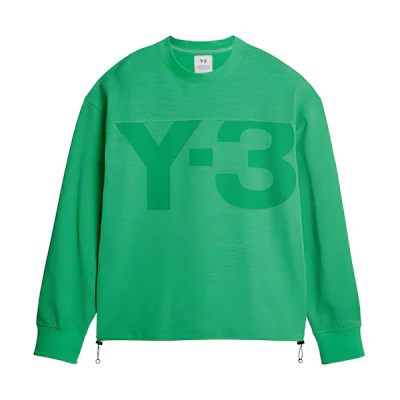 Y-3 SS22 Letter Logo Print Drawstring Crewneck Sweatshirt Mens Green HG6196
