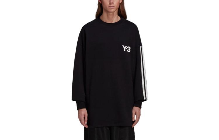Y-3 SS22 Logo Print Striped Long Sleeve Unisex T-Shirt Black. HG6073