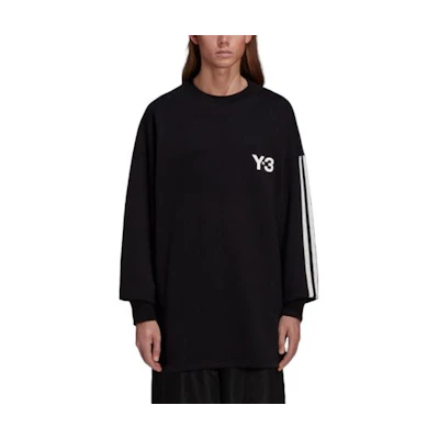 Y-3 SS22 Logo Print Striped Long Sleeve Unisex T-Shirt Black. HG6073