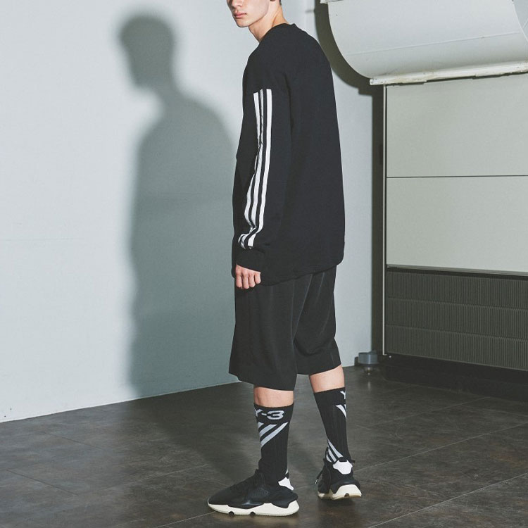 Shop Y-3 SS22 Logo Print Striped Long Sleeve Unisex T-Shirt Black. HG6073