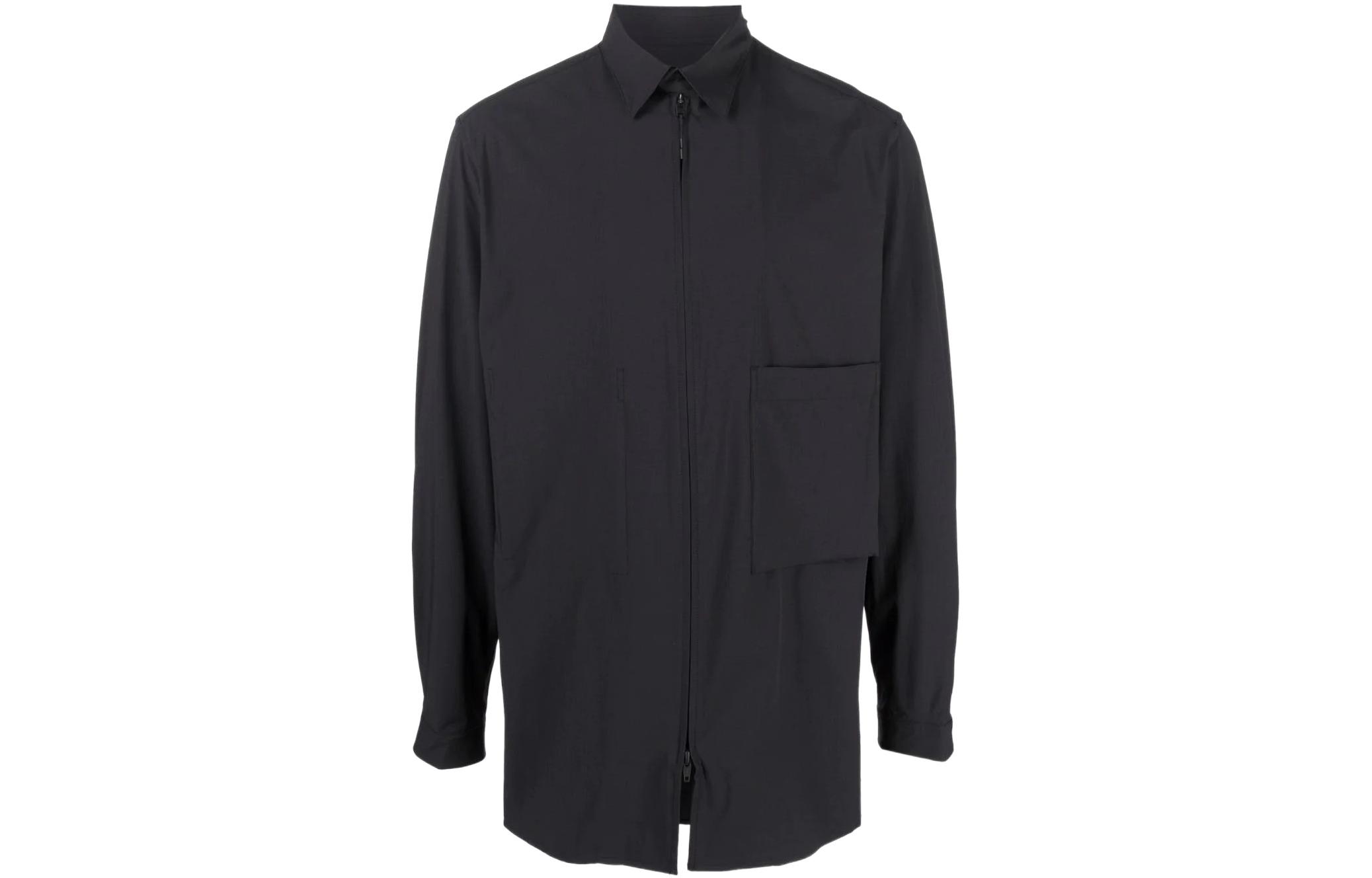 Y-3 SS22 Solid Zip-Up Collar Long Sleeve Shirt Black HG8596