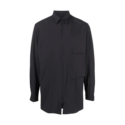 Y-3 SS22 Solid Zip-Up Collar Long Sleeve Shirt Black HG8596