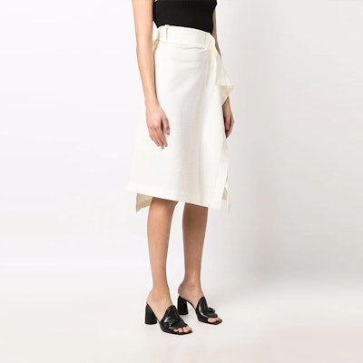 Y-3 SS22 Uniform-Inspired White A-Line Midi Skirt HG6136 Shop Y-3 SS22 Uniform-Inspired White A-Line Midi Skirt HG6136