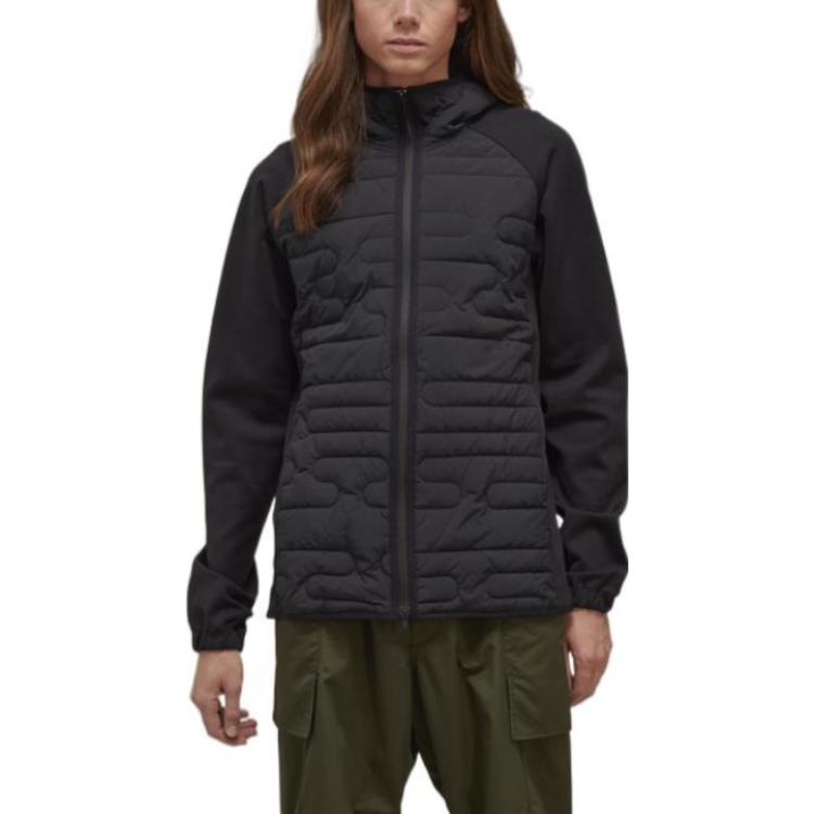 Shop Y-3 SS23 Jaket Kasual Hoodie High-Neck Hitam Polos. HM9344