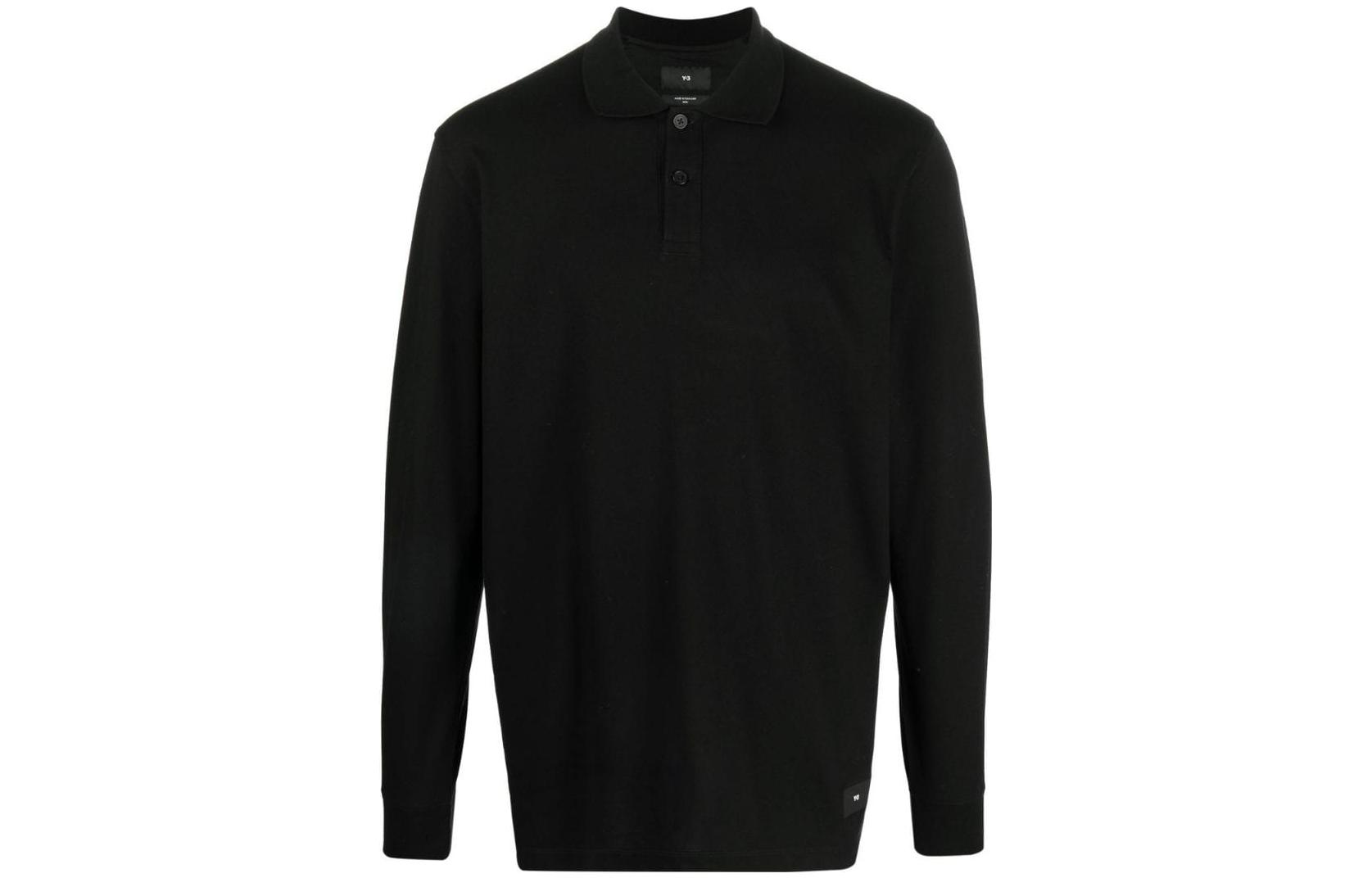Y-3 SS23 Black Solid Knit Long Sleeve Polo Shirt H44801