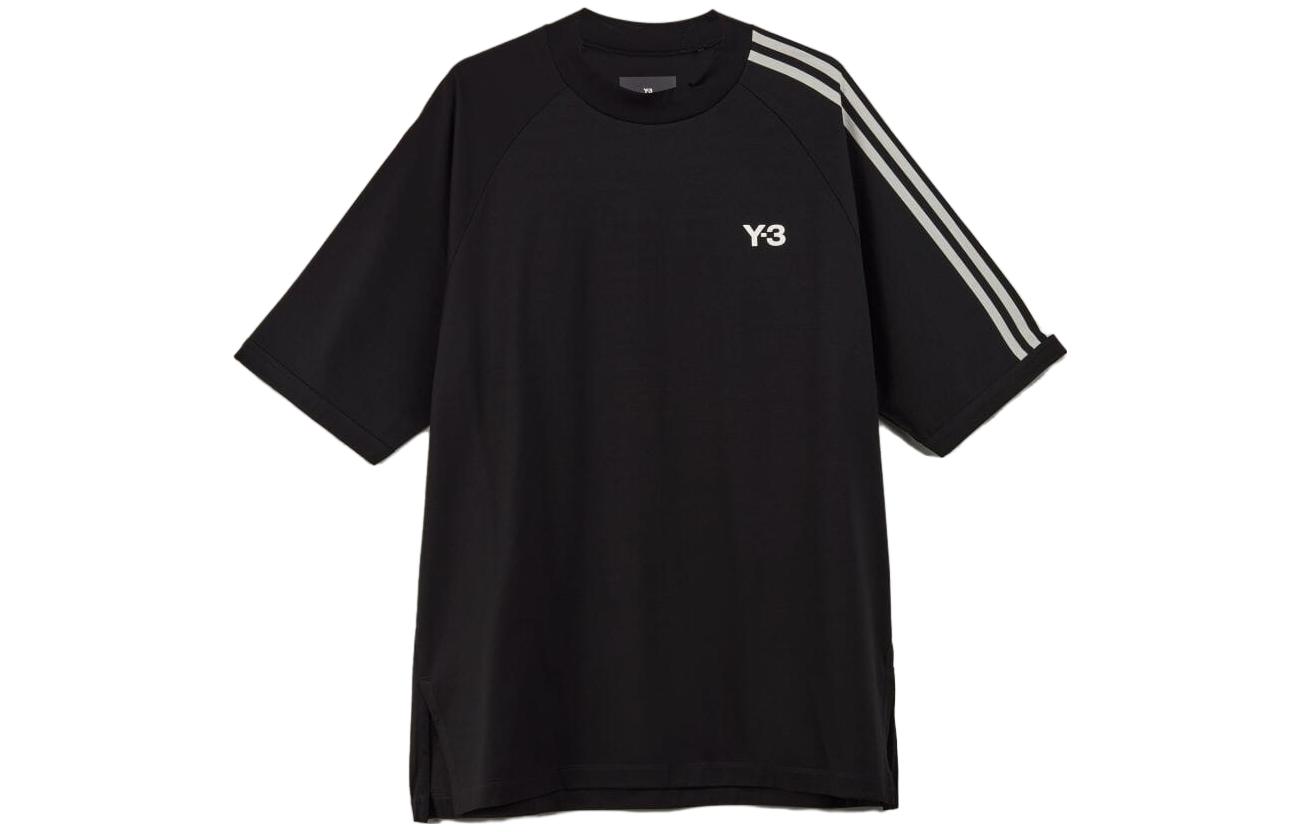 Y-3 SS23 Unisex Black Striped Logo Crewneck T-Shirt. H63065