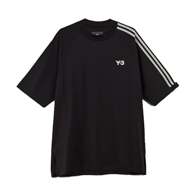 Y-3 SS23 Unisex Black Striped Logo Crewneck T-Shirt. H63065