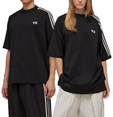 Y-3 SS23 ユニセックス ブラック ストライプ ロゴ クルーネック Tシャツ H63065 Sizing Y-3 SS23 ユニセックス ブラック ストライプ ロゴ クルーネック Tシャツ H63065