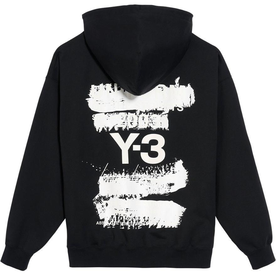 Y-3 SS25 Logo Print Drawstring Hoodie Unisex Black. JN4882
