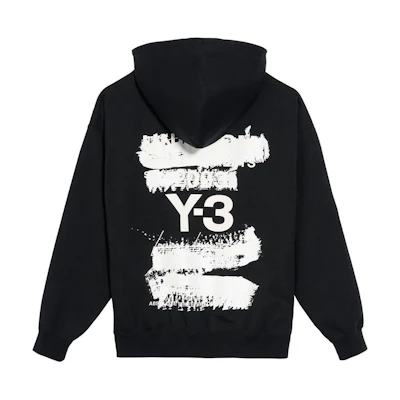 Y-3 SS25 Logo Print Drawstring Hoodie Unisex Black. JN4882
