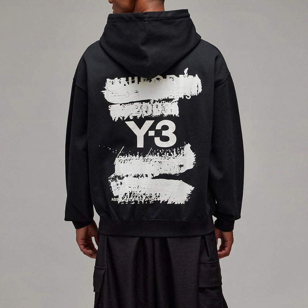 Sizing Y-3 SS25 Logo Print Drawstring Hoodie Unisex Black. JN4882