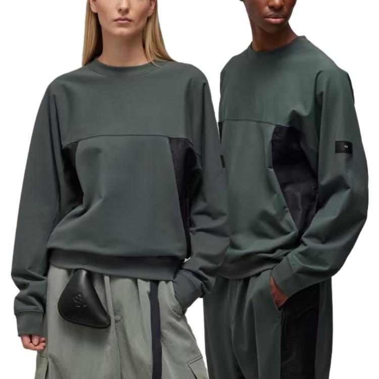 Lookbook Y-3 彈性棉質圓領衛衣 綠色 休閒套頭毛衣 IP7670