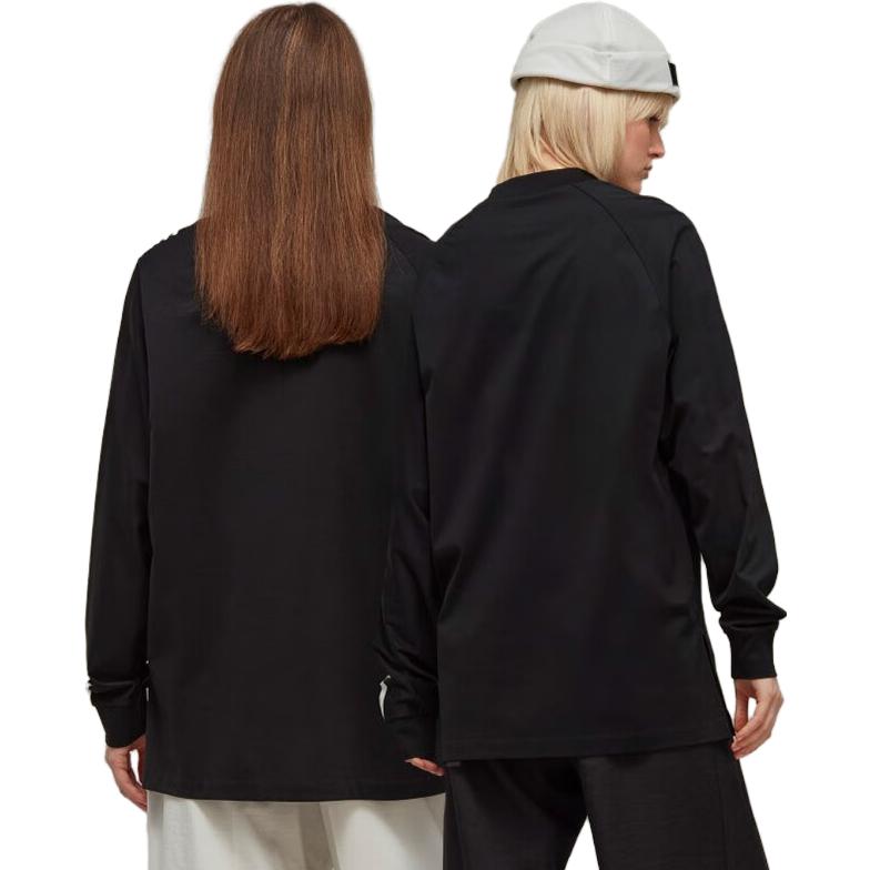 Shop Y-3 스트라이프 로고 긴팔 유니섹스 티셔츠 블랙 H44800
