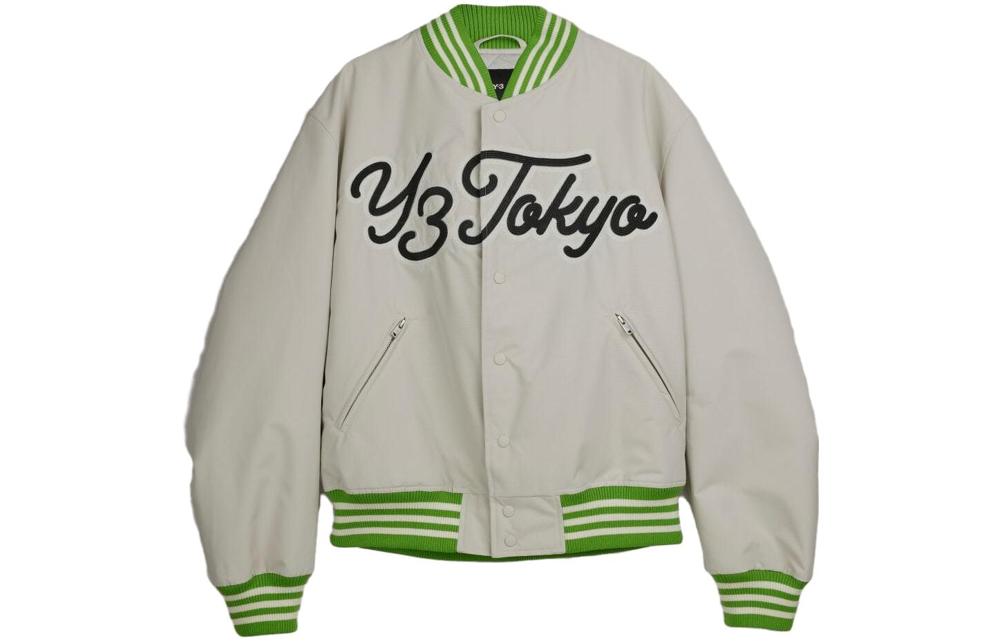 Y-3 Striped Logo Loose Baseball Jacket Green Unisex. IQ2143