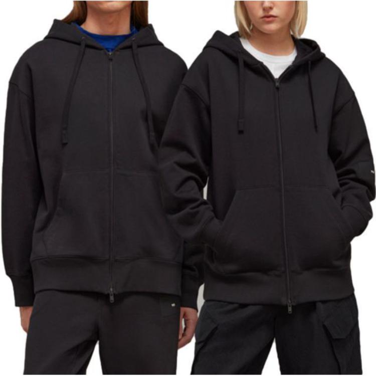 Lookbook Y-3 Unisex Black Solid Color Zip-Up Sweatshirt H44785