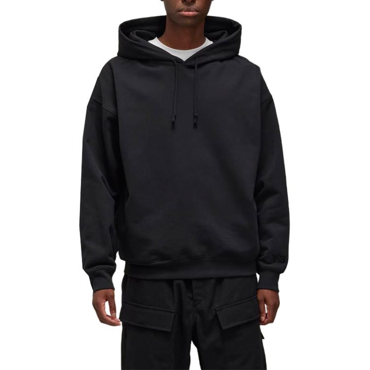 Shop Y-3 Unisex Graphic Print Pullover Hoodie Black Long Sleeve IX0403