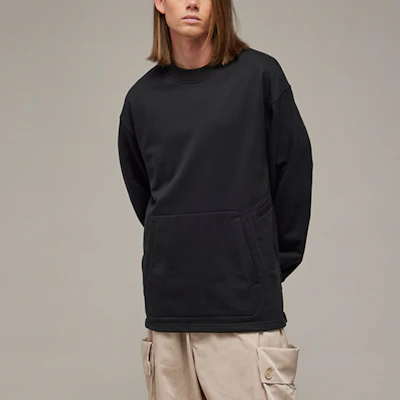 Y-3 Unisex Solid Color Crewneck Pullover Sweatshirt Black IR7113 Lookbook Y-3 Unisex Solid Color Crewneck Pullover Sweatshirt Black IR7113