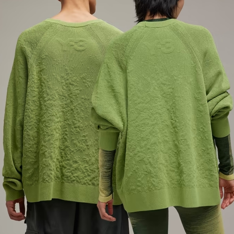 Details for Y-3 Unisex Solid Knit Crewneck Sweater Lengan Panjang Hijau. IP7713