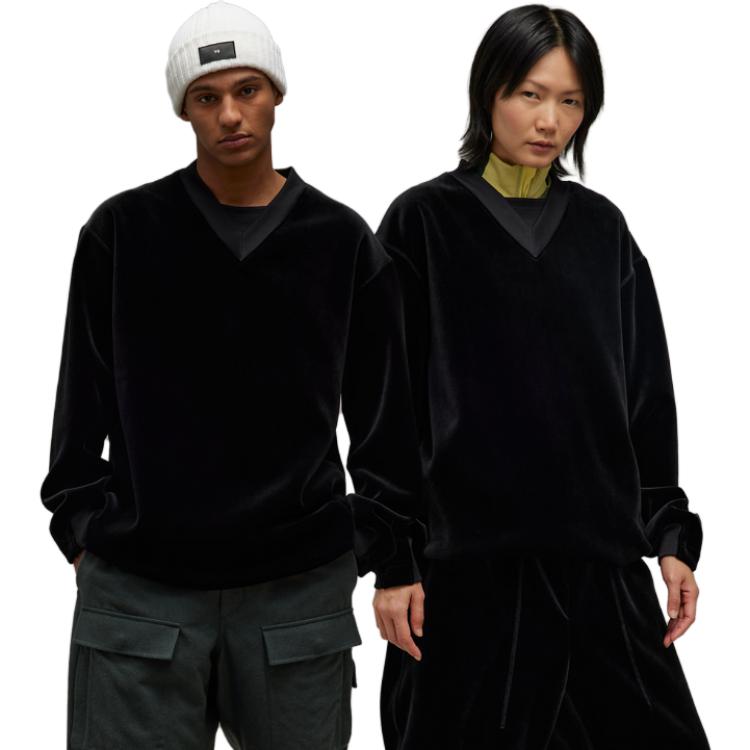 Lookbook Y-3 Velvet Crew Minimalist Pullover Sweatshirt Unisex Black IL2146