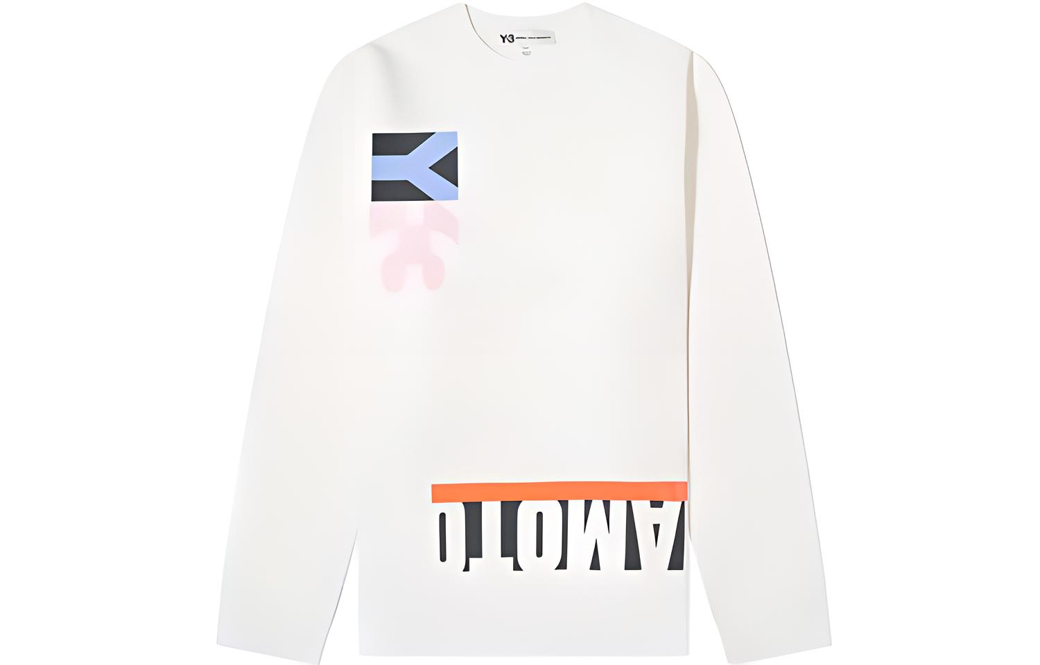 Y-3 White Crewneck Pullover Sweatshirt with Letter Print Design FS5594