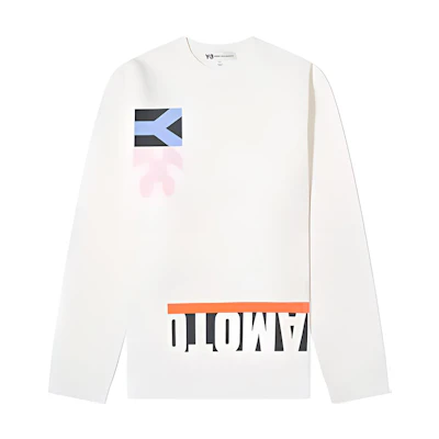 Y-3 White Crewneck Pullover Sweatshirt with Letter Print Design FS5594