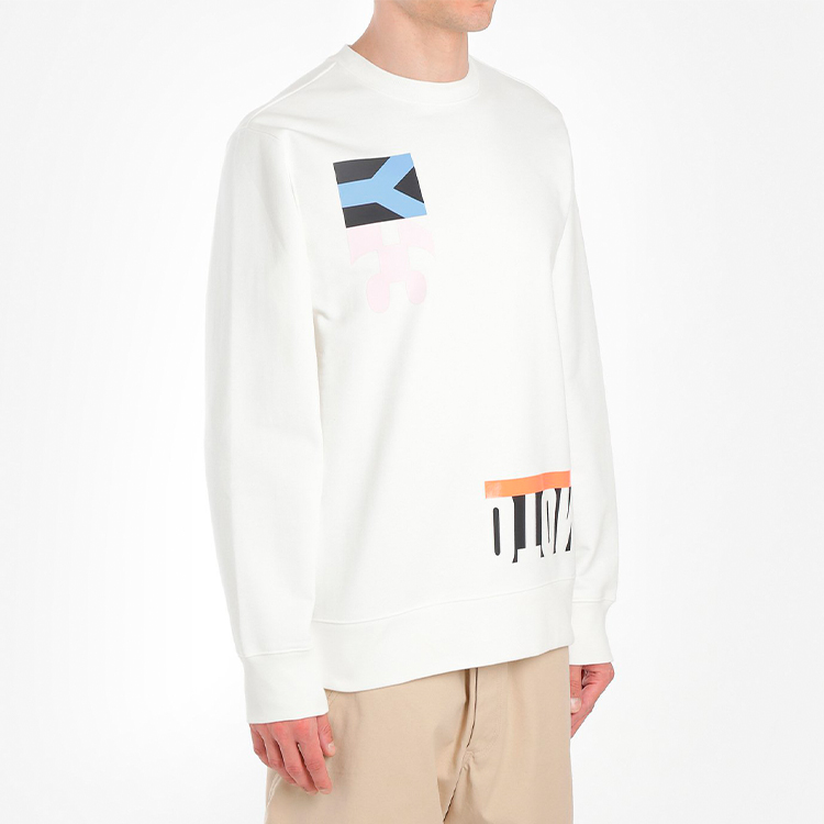 Shop Y-3 White Crewneck Pullover Sweatshirt with Letter Print Design FS5594