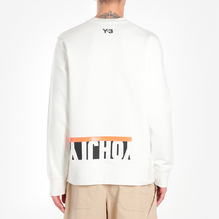 Purchase Y-3 White Crewneck Pullover Sweatshirt with Letter Print Design FS5594