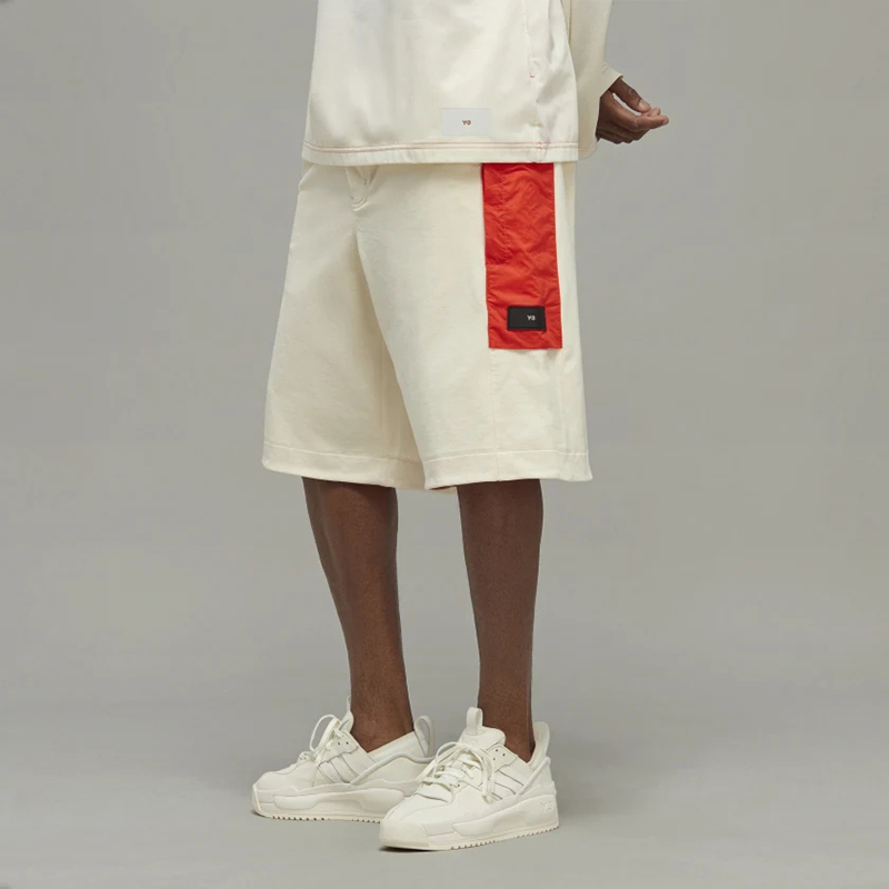 Shop Y-3 White Logo Shorts Casual Straight-Cut Knee-Length Pants HZ8815