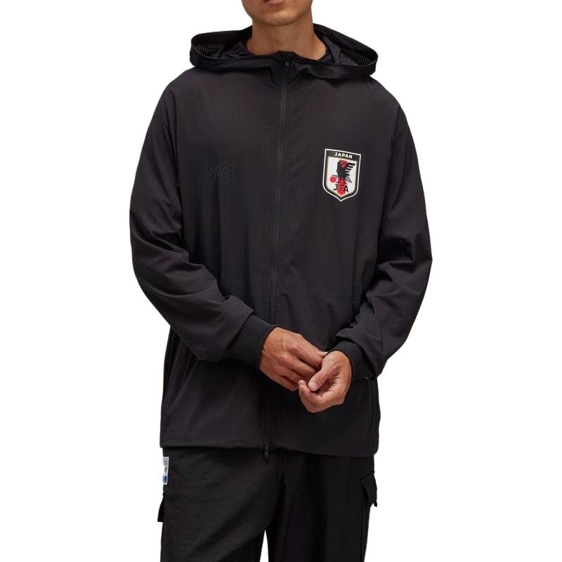 Shop Y-3 x JFA SS24 Black Three-Stripe Hoodie Jacket Collaboration IW7385