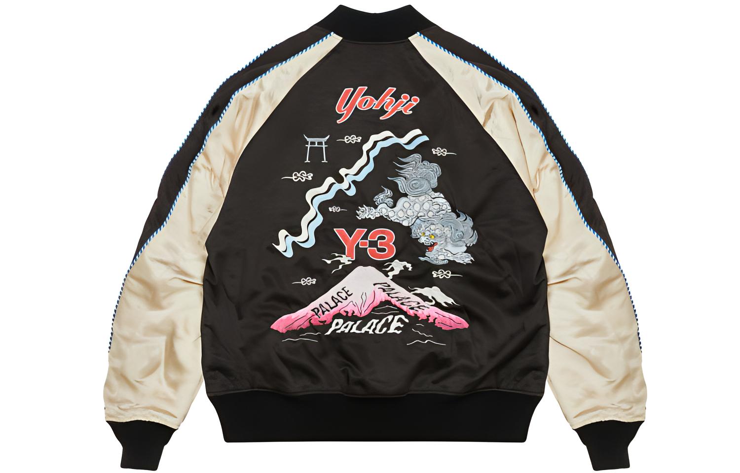 Y-3 x Palace Reversible Baseball Collar Jacket Black Unisex Embroidered Logo. HT3752