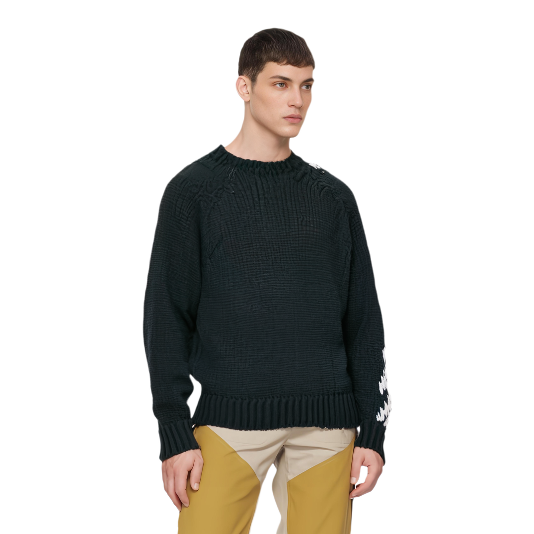 Lookbook Y-3 x PALACE 男女黑色拼接針織套頭毛衣。 HN9883