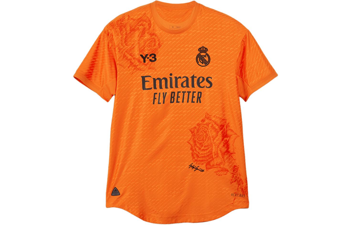 Y-3 x Real Madrid Logo Print Orange Short Sleeve Soccer Jersey for Men. IU0037