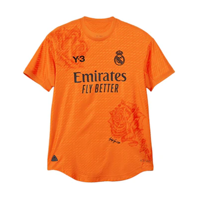 Y-3 Real Madrid Logo Print Orange Short Sleeve Soccer Jersey for Men. IU0037