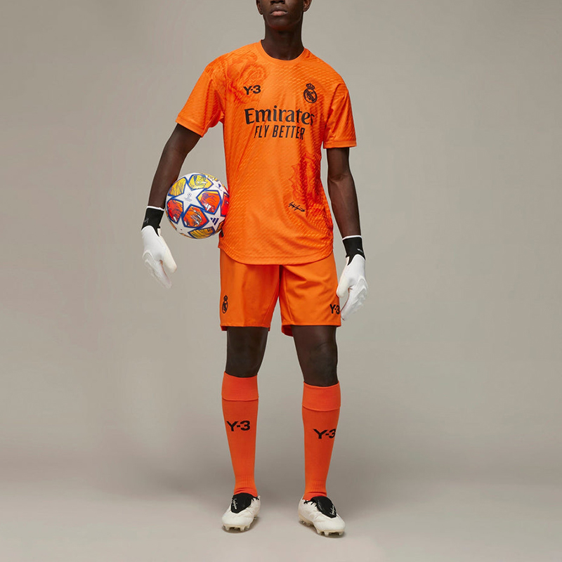 Shop Y-3 x Real Madrid Logo Print Orange Short Sleeve Soccer Jersey for Men. IU0037