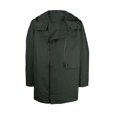 Y-3 Zip Pocket Solid Color Hooded Parka Coat Green for Men. HB3400